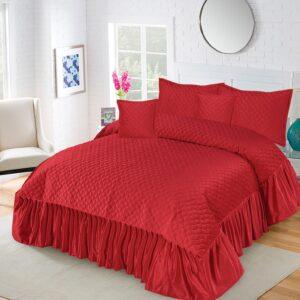 Emboss Velvet Quilted Frilled Luxury Bridal Bedsheet Set - Image 4