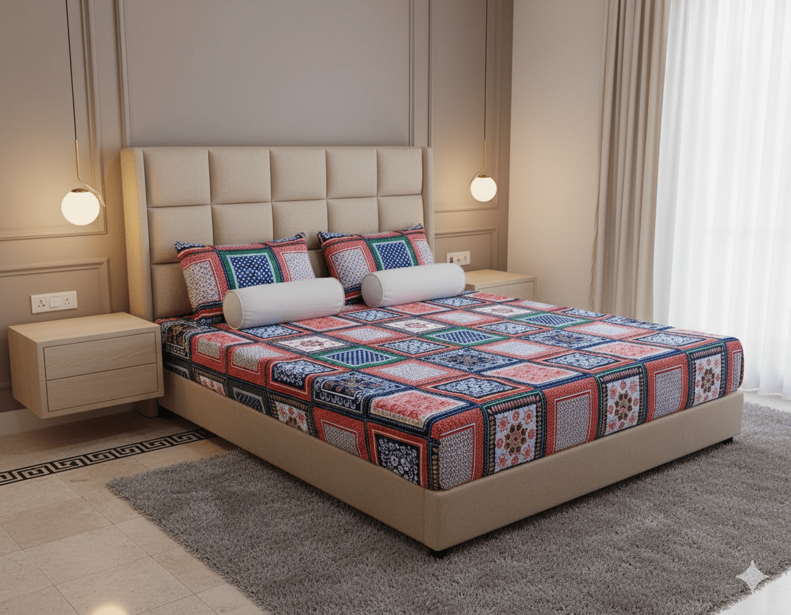 Crystal Cotton Double Bedsheet Set with Pillow Covers – Premium Soft & Luxury Printed Bed Sheet