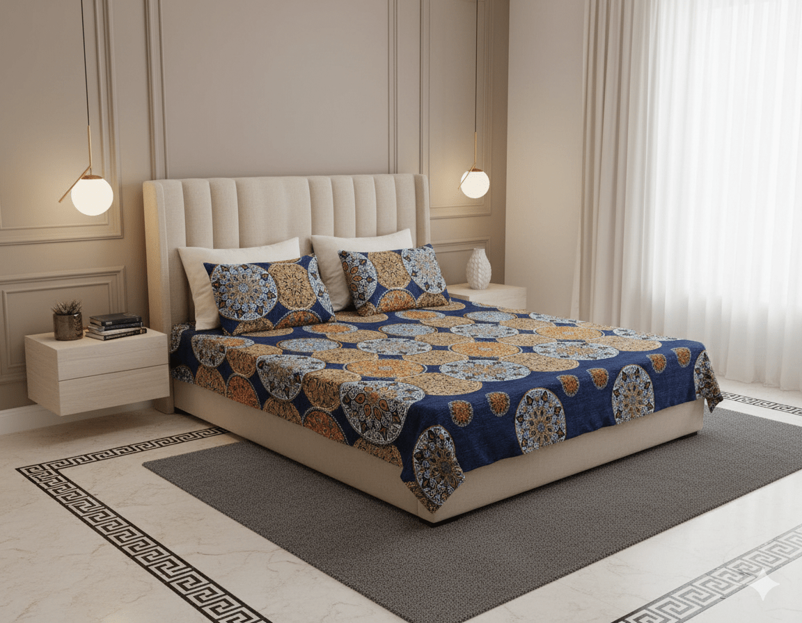 Crystal Cotton Double Bedsheet Set with Pillow Covers – Premium Soft & Luxury Printed Bed Sheet